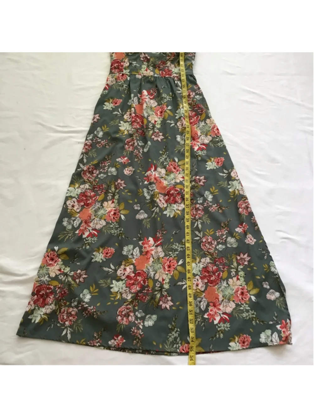 Band of the Free Women Elegant Green Floral Spaghetti Straps Maxi Dress M